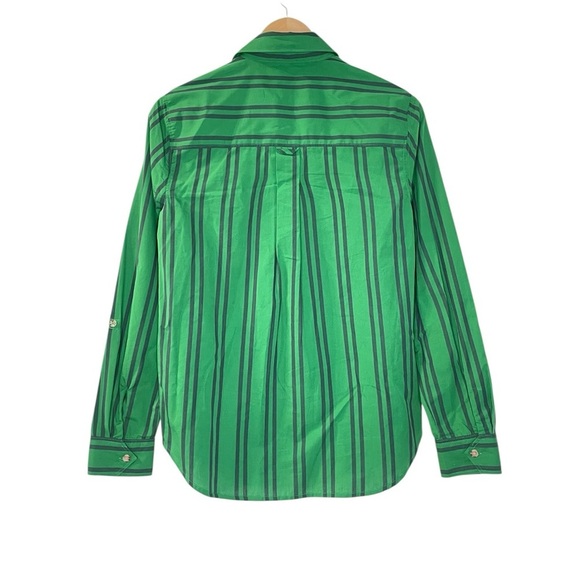 Maeve Anthropologie Striped Button Down Shirt Womens 6 Green Blue Cottagecore - Picture 3 of 10